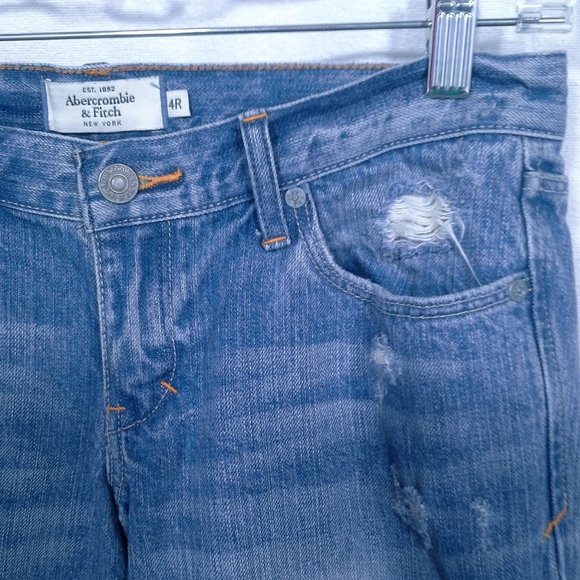 Abercrombie & Fitch jeans Sz 4R Madison Boot cut Low rise Distressed Lt med blue - Picture 10 of 14